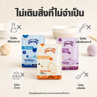 Plendy อาหารเปียกแมว 60g กลูเตนฟรี เนื้อแท้35% ขนมแมวเปียก ทูน่า ไก่ ฟักทอง เสริมทอรีน แมวกินดี