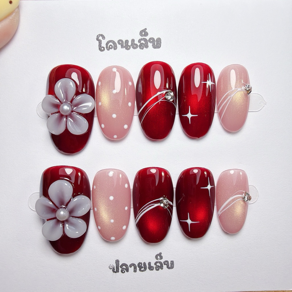 A03 เล็บปลอมสำเร็จรูปสีเจลแท้ 100% ลายสวยๆ [แถมกาว+ตะไบ ฟรี]