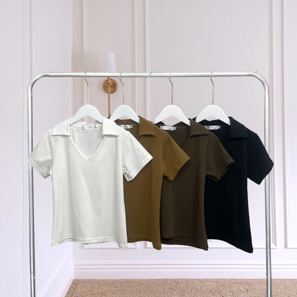 V24-เสื้อยืดคอวี ผ้า Cotton Spandex นุ่ม ยืดหยุ่น ใส่สบาย แมตช์ง่าย