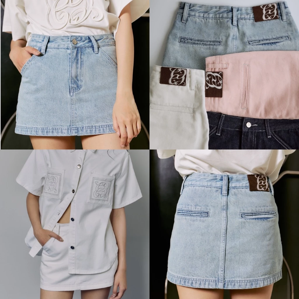 CHUUCHOP - Auburn Denim Skirt กระโปรงยีนส์เอวสูง ทรงสวยแมทช์ง่าย เก็บสัดส่วนได้ดี พร้อมซับกางเกง (C8610)
