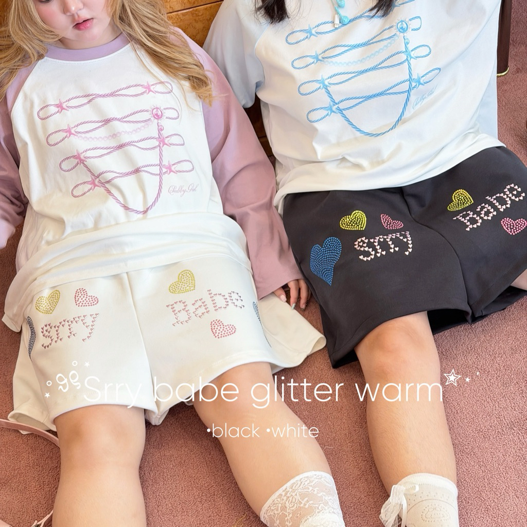 [จัดส่งวันที่ 17 พค.]Chubbygirlbkk - Srry babe glitter warm‧₊˚💖✩ ₊˚🎧⊹♡กางเกงวอร์ม รีดเพชร สาวอวบ ใส่สบาย ใส่ง่าย