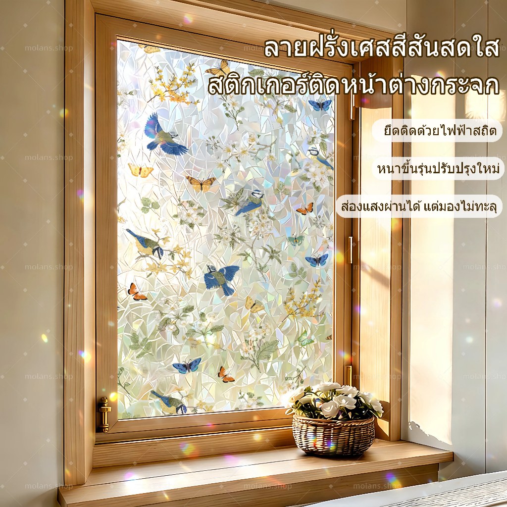สติกเกอร์ติดกระจก ลายดอกไม้และใบไม้ เพิ่มความเป็นส่วนตัว ตกแต่งบ้าน สำหรับห้องนั่งเล่น ห้องนอน ห้องครัว และห้องน้ำ