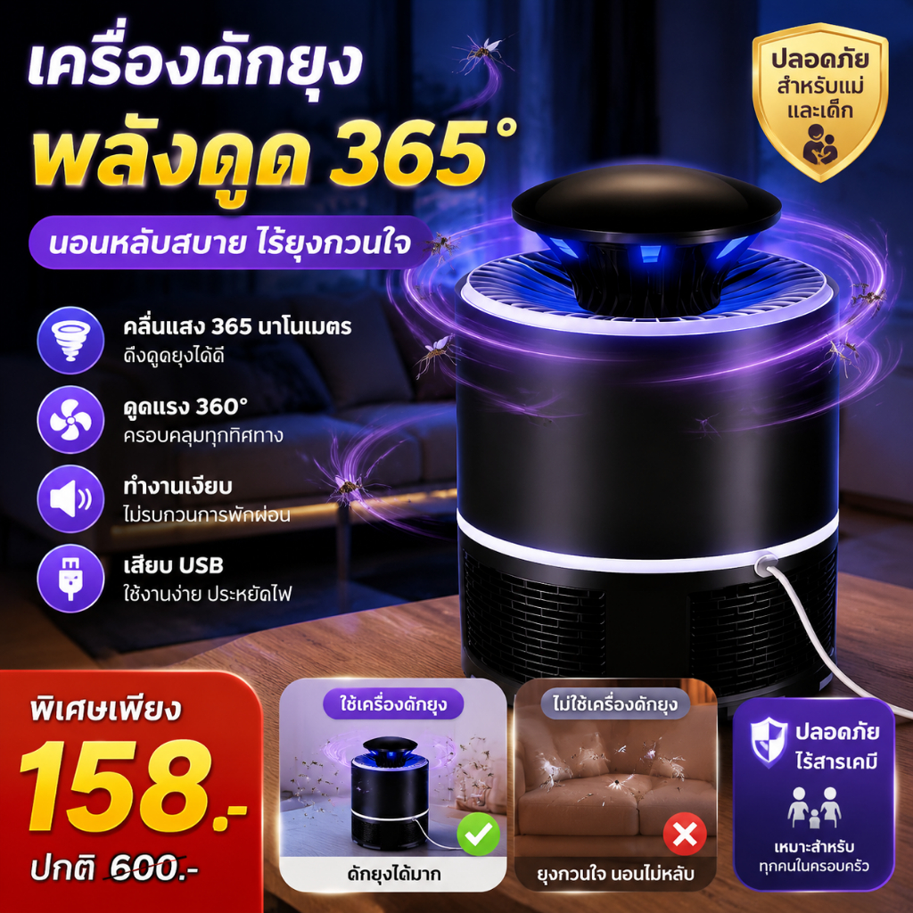 ซื้อหนึ่งแถมหนึ่ง🦟เครื่องดักยุง ไม่มีสารเคมี เงียบไม่มีเสียงรบกวน สตรีมีครรภ์และทารกใช้ได้ ไล่ยุง ที่ช็อตยุง โคมไฟดักยุง