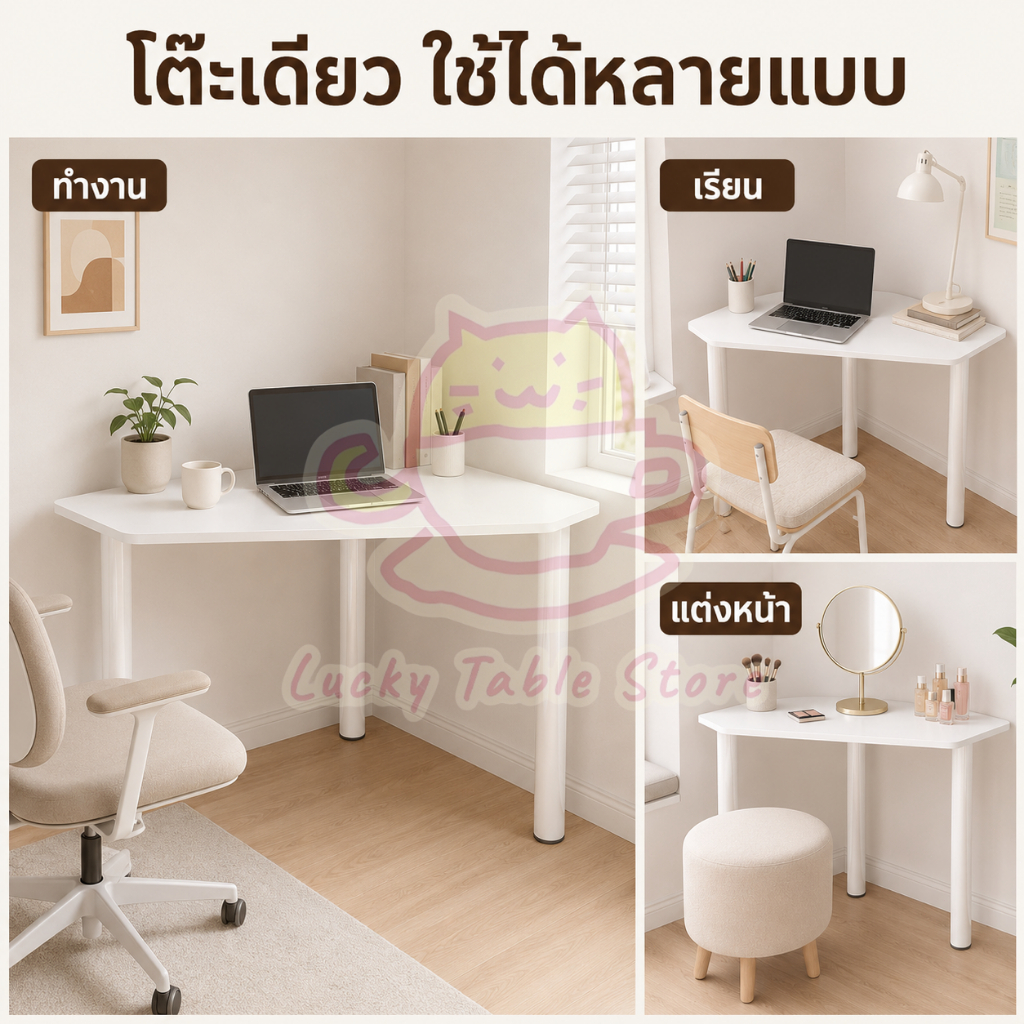 โต๊ะเข้ามุมสามเหลี่ยม สีขาว ขนาด 82/110 ซม. โต๊ะทำงาน รูปที่ 7