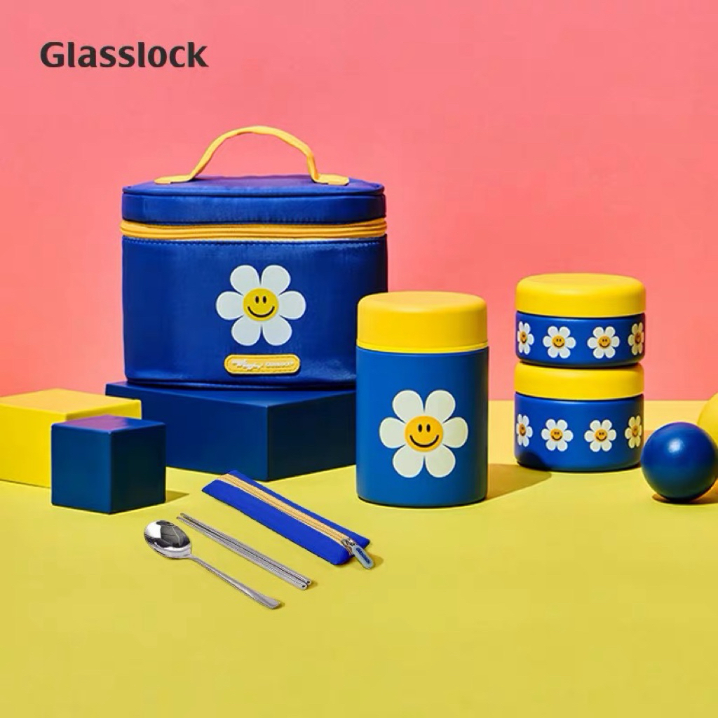 พร้อมส่งด่วน Wiggle Wiggle x Glasslock กล่องข้าวเก็บอุณหภูมิ 5 ชิ้น สแตนเลส 316 พร้อมกระเป๋าเก็บความร้อน Lunch box