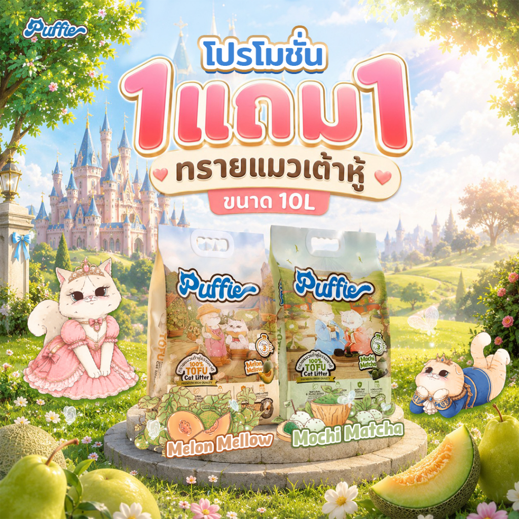(1แถม1 พิเศษ เฉพาะในไลฟ์) Puffie 10 ลิตร (4.5 kg) ทรายแมวเต้าหู้ Tofu Cat Litter