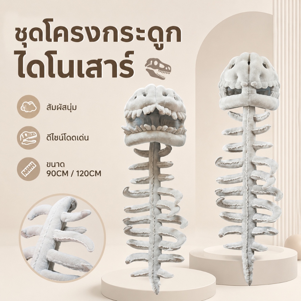 หมวกไดโนเสาร์เด็ก หมวกแฟนซีโครงกระดูกไดโนเสาร์ เลือกขนาด 90/120cm ผ้า PP นุ่ม ใส่ได้ทั้งเด็กและผู้ใหญ่