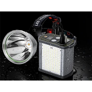 ไฟฉายคาดหัว LED เลเซอร์ขาว 12000mAh พร้อมไฟข้างและเลนส์เสริม สำหรับตกปลา เดินป่า งานกลางคืน