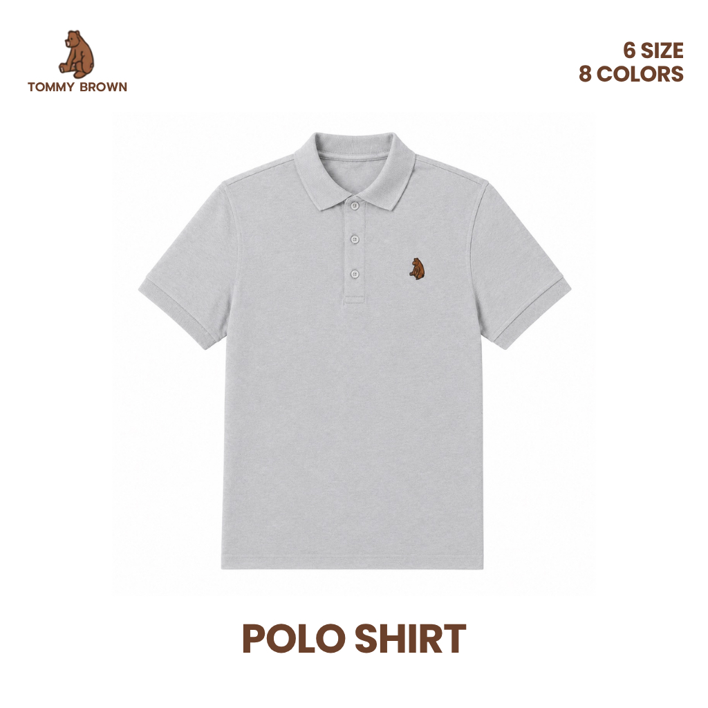 TOMMY BROWN เสื้อโปโลผู้ชาย Polo Shirt รุ่น Classic ทรง Regular ลายปักหมี สีควันเทา