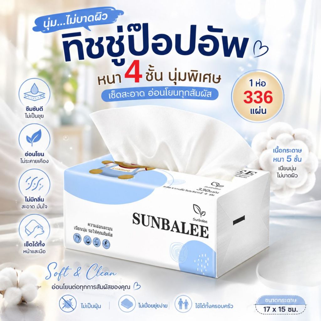 SMALL K กระดาษทิชชู่ กระดาษทิชชูลูกหมีน่ารัก หนามาก 336 แผ่น 4 ชั้น 1ห่อเล็ก กระดาษทิชชู่