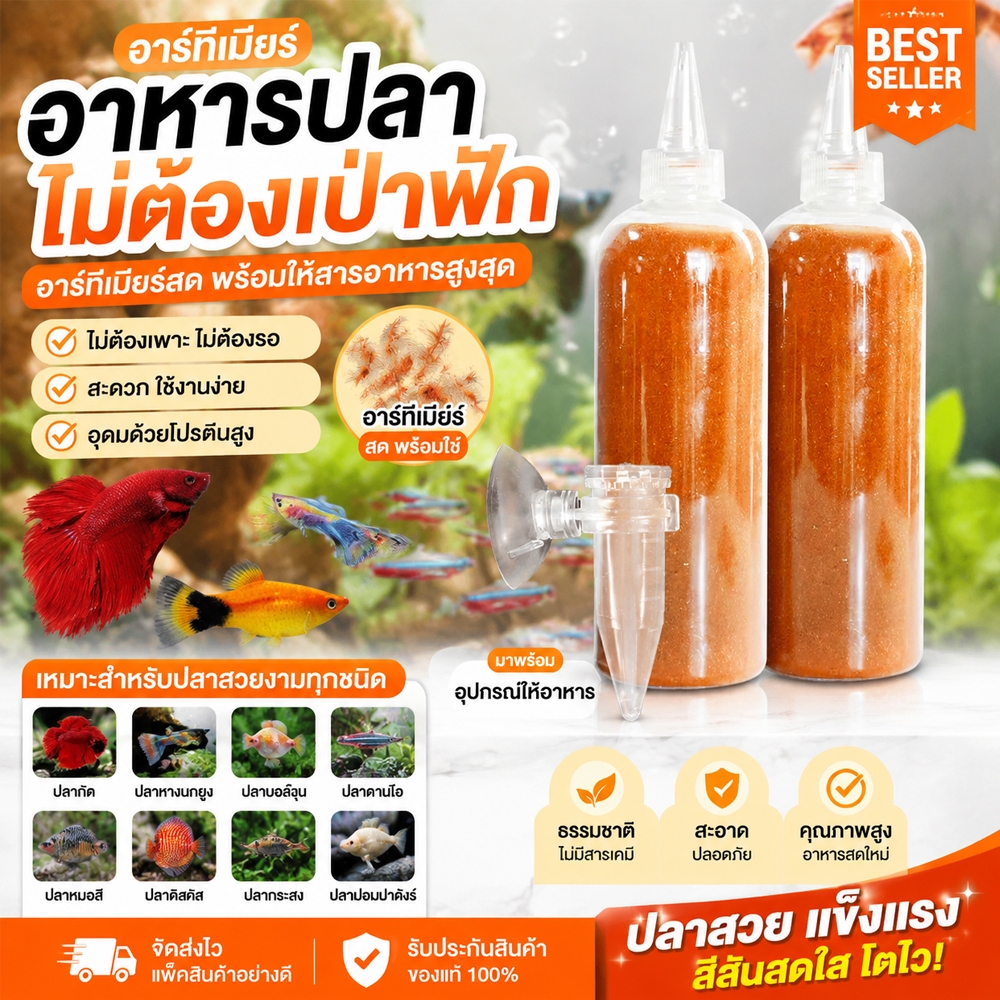 ไข่อาทีเมีย อาหารปลา อาหารปลาทอง ปลากัด คุณภาพพรีเมียม ไข่อาร์ทีเมียลอกเปลือก อาหารปลาตู้โปรตีนสูง เจริญเติบโตเร็ว สีสวย