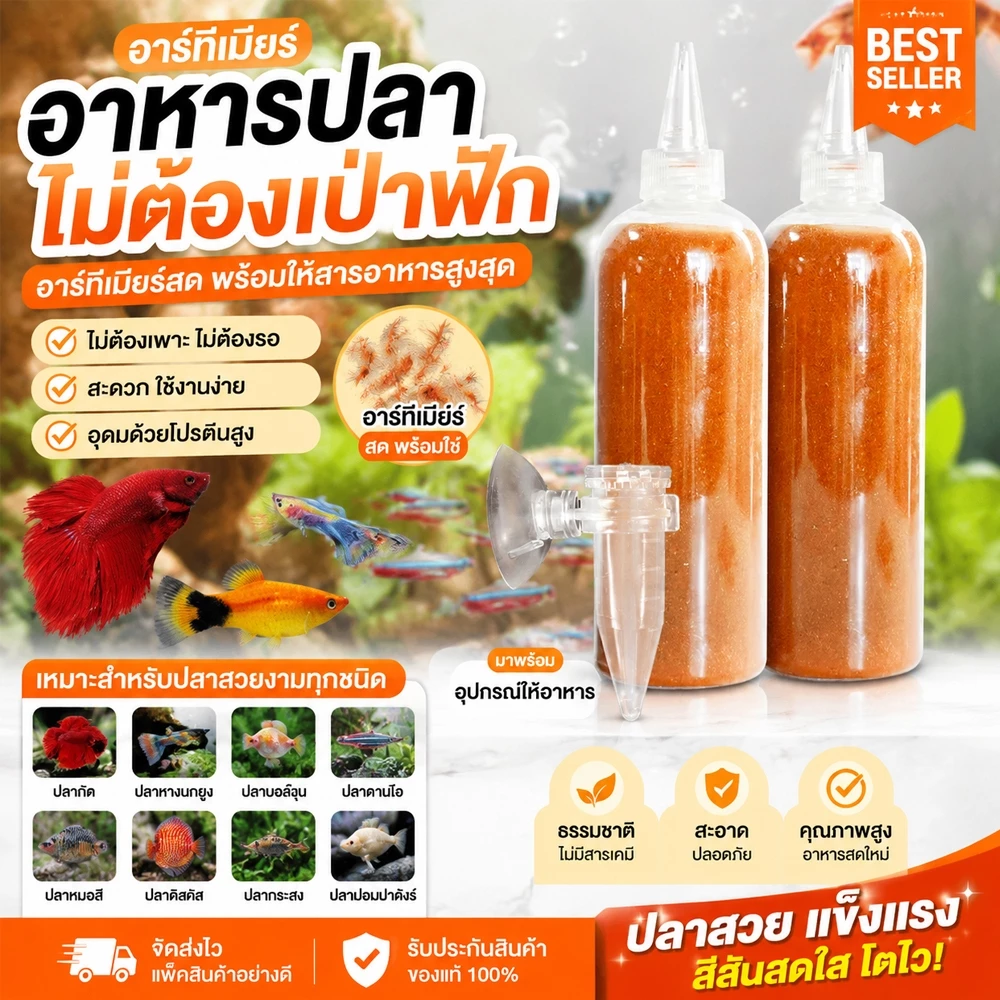 ไข่อาทีเมีย อาหารปลา อาหารปลาทอง ปลากัด คุณภาพพรีเมียม ไข่อาร์ทีเมียลอกเปลือก อาหารปลาตู้โปรตีนสูง เจริญเติบโตเร็ว สีสวย
