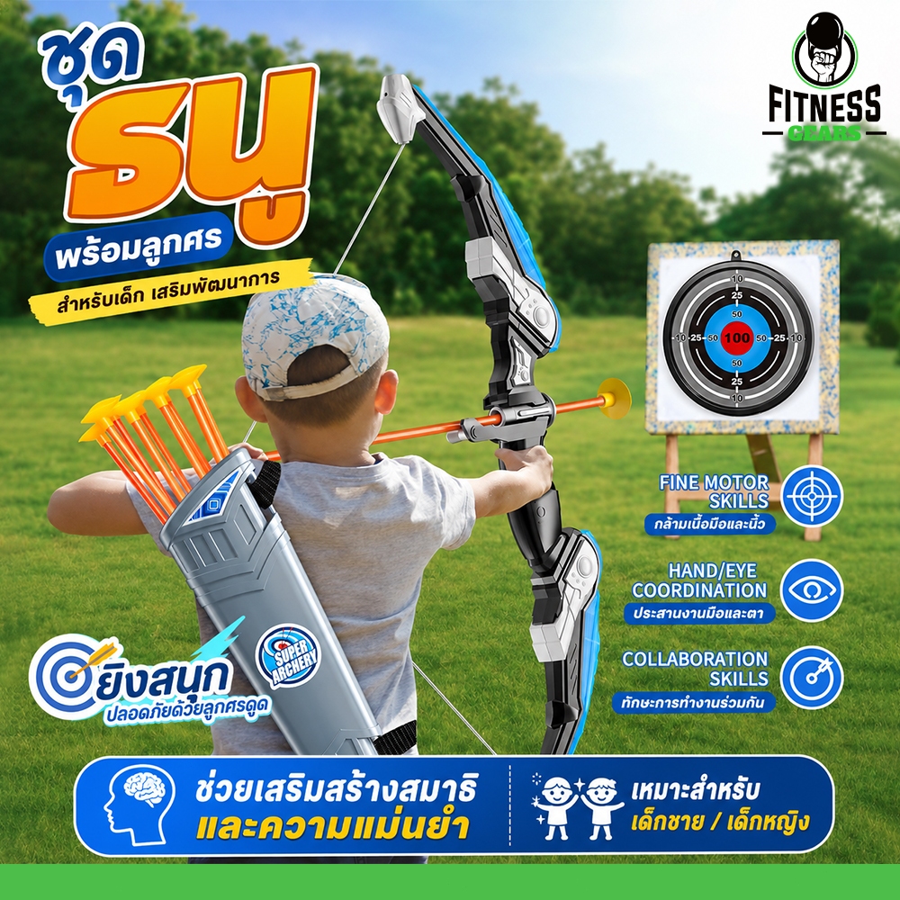 ชุดธนูพร้อมลูกศร มีไฟ LED สำหรับเด็ก เสริมพัฒนาการ ฝึกสมาธิ
