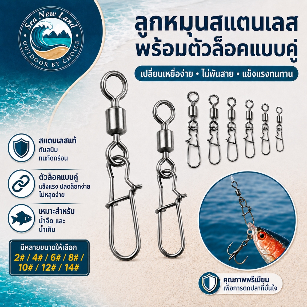 50 ชิ้น กิ๊บลูกหมุนตกปลา โรลลิ่งสหมุนอุปกรณ์ตกปลาสแตนเลส kili-kili Pancing Rolling Swivel Bahan