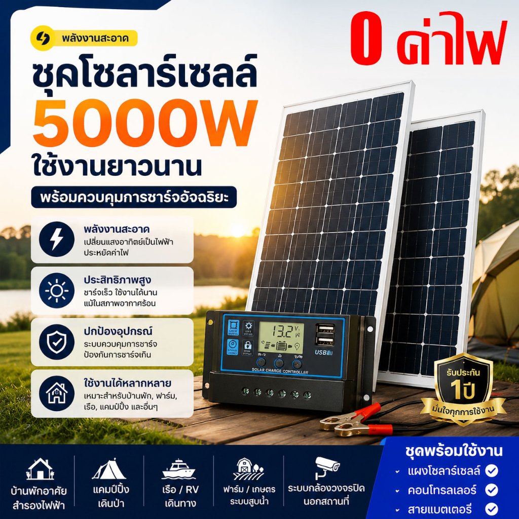 ✨รับประกัน 5 ปี ✨แผงโซล่าเซลล์ 18V/500W 300W พร้อมสาย Solar Cell โซล่าเซลล์ พลังงานแสงอาทิตย์ แผงโพลี โซล่า แผงโมโ