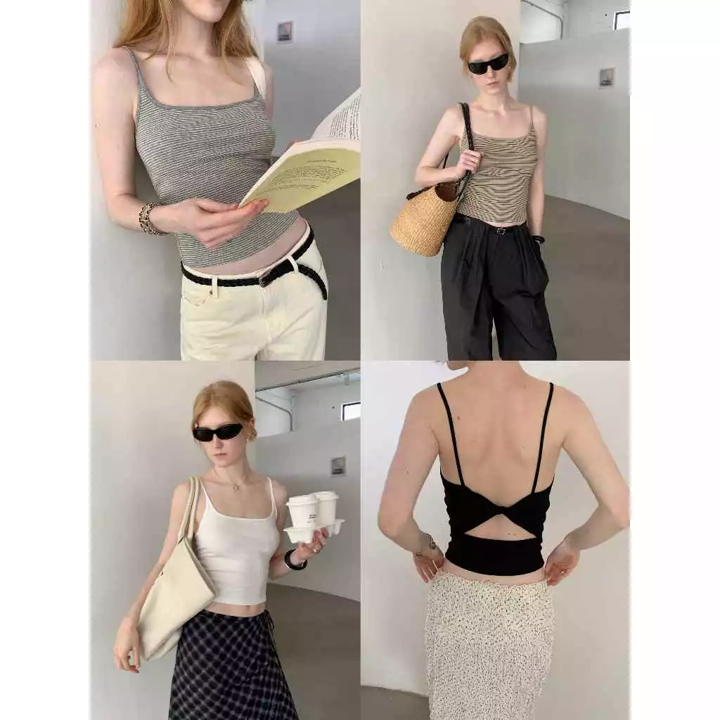 INBYIN - เสื้อสายเดี่ยวคอกว้าง สายทวิสต์หลัง TWIST BACK CAMI - D8172