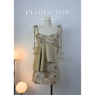 Flora Top (ราคา 390-) เสื้อสายเดี่ยวผ้าซาตินแต่งดอกไม้ handmade งานปักเลื่อม รอบอก30-42" ดีไซน์หรูหรา สำหรับผู้หญิง