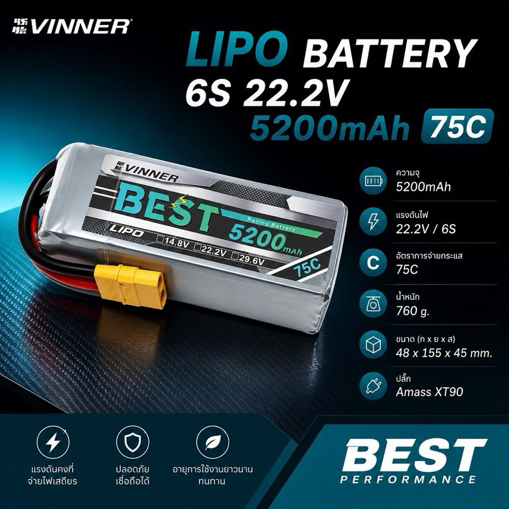 VINNER Lipo 6s 22.2V 5200mAh 75c