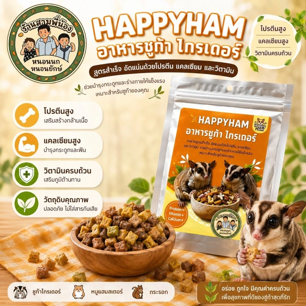 HAPPYHAM อาหารชูก้าไกรเดอร์ สูตรโปรตีนสูง เสริมแคลเซียมและวิตามิน