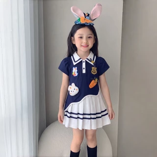 PRINCESS KESLI 1-9 ปี ชุดเดรสสาว เดรสโปโลเด็กผู้หญิง กระต่าย กระโปรงจีบสีขาว ผ้านิ่มใส่สบาย สไตล์น่ารัก ชุดเด็ก