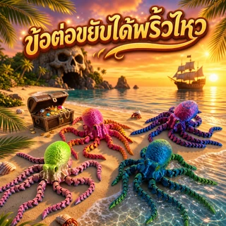 ปลาหมึก 3D ขยับได้ โมเดลปลาหมึก พิมพ์สามมิติ ของเล่นสัตว์ทะเล PLA สีไล่เฉด ฟิกเกอร์ Octopus