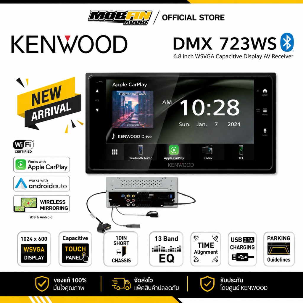 🚗 KENWOOD DMX723WS หน้าจอ 200mm. ตรงรุ่น Toyota!  ดีไซน์ Wide Panel สวยเนียนไปกับคอนโซล ไม่ต้องตัดต่