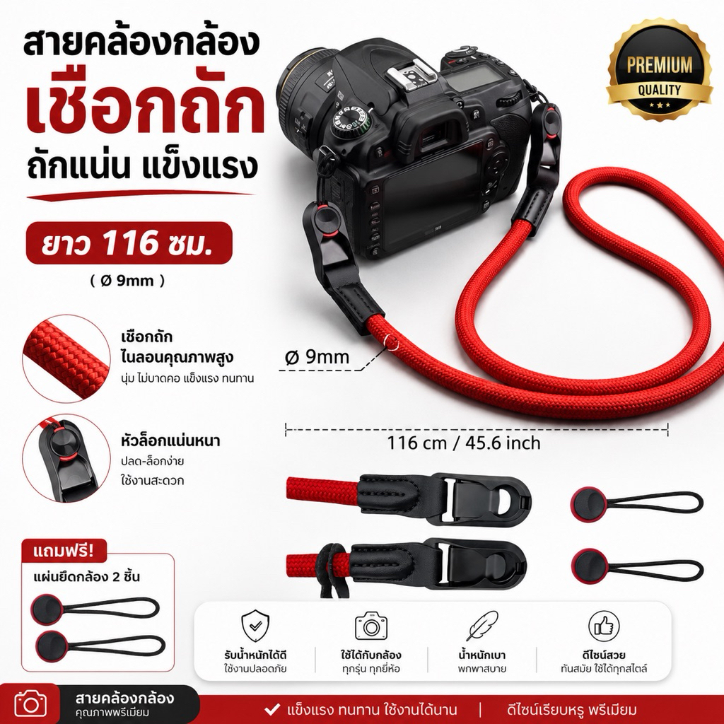 สายกล้อง ใหม่ล่าสุด สายคล้องคอกล้องเชือกถัก เเบบเเน่น ไม่ยืดมาก คล้องคอCamera Strap Micro Strap เชือกปีนเขา