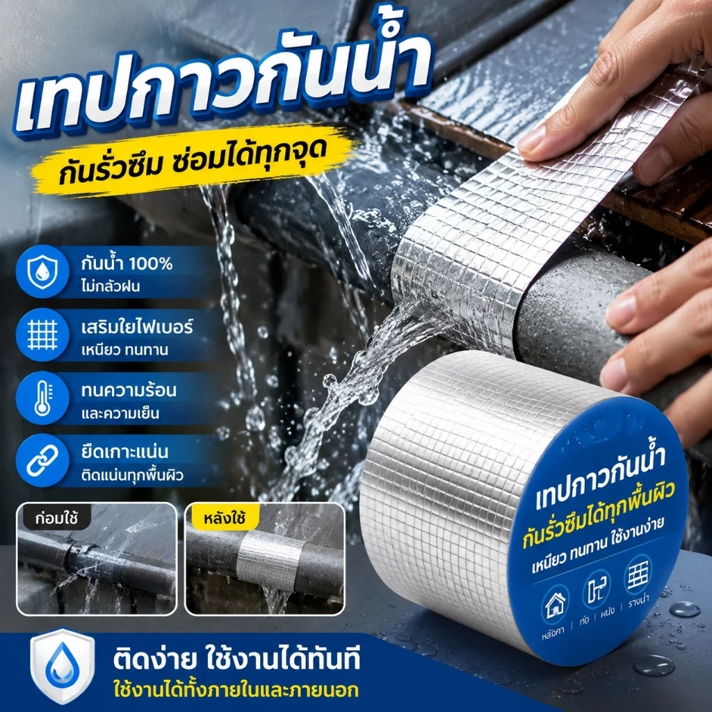 เทปกาวกันรั่ว เทปกาวกันน้ํารั่วซึม อุดรอยรั่วหลังคา เทปกาวกันน้ำ เทปติดหลังคา กาวติดผนัง ป้องกันการรั่วซึมได้100%
