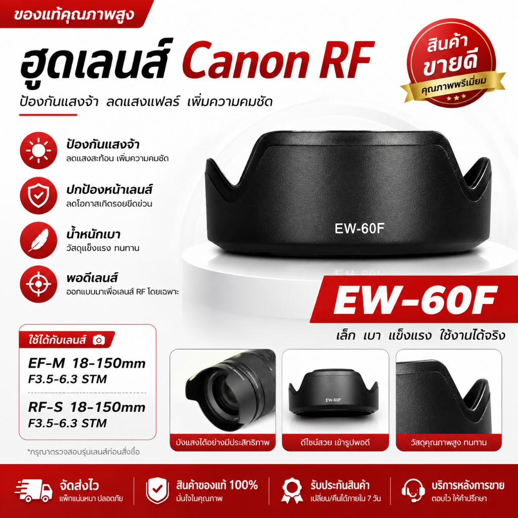 W-60F เลนส์ฮูดสำหรับ Canon EF-M 18-150มม.F3.5-6.3 STM และ RF-S 18-150มม.F3.5-6.3 STM R10 EOS R7 M50 