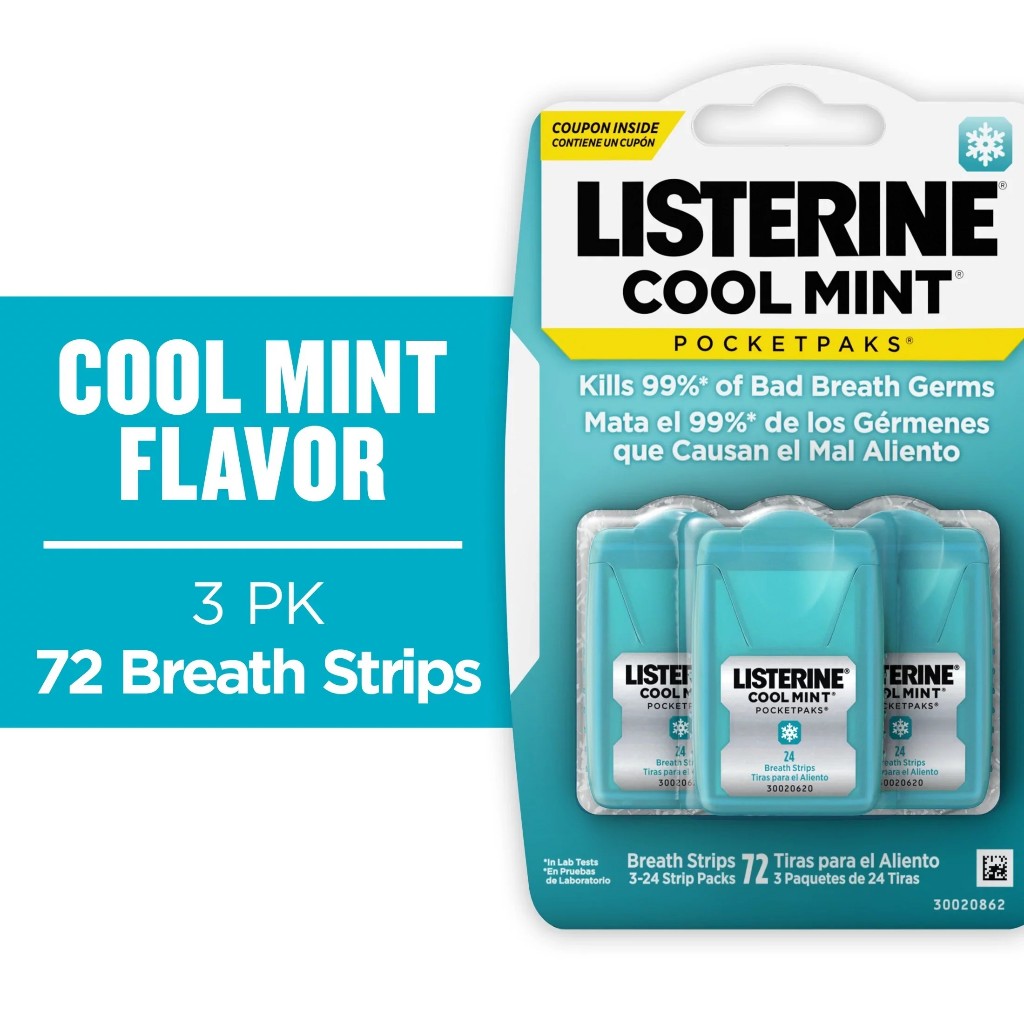 Listerine Cool Mint Pocketpaks Breath Strips Kills Bad Breath Germs แผ่นแปะลิ้น ดับกลิ่นปาก