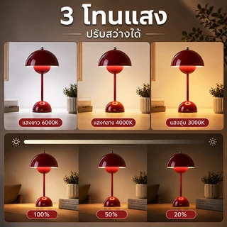 โคมไฟตั้งโต๊ะ LED รูปดอกตูม ไฟหัวเตียง 3สี ปรับได้ สไตล์วิเทจ ไฟห้องนอน