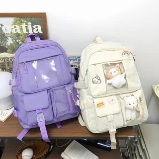 กระเป๋าเป้เกาหลีน่ารัก สไตล์โรงเรียน ลำลอง มีช่องใส ใส่ตุ๊กตาได้