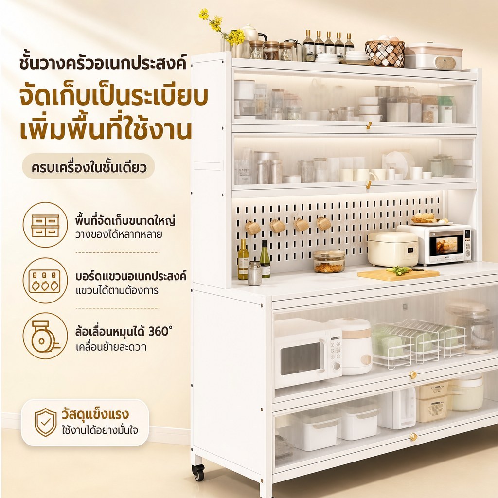 ตู้เก็บของในครัว ดีไซน์กันฝุ่น ตู้รับประทานอาหารพร้อมล้อ ชั้นวางของในครัวเหล็กกล้าคาร์บอนพร้อมฝาปิด
