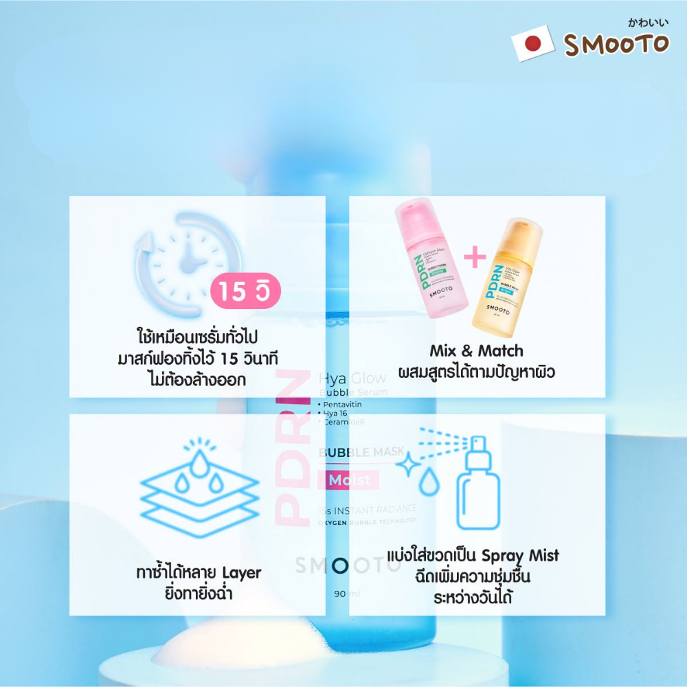 SMOOTO PDRN Glow Bubble Serum Mask สมูทโตะ พีดีอาร์เอ็น โกลว์ บับเบิ้ล เซรั่ม มาส์ก 90ml — صورة 4