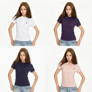 HELLDUL T0010 เสื้อโปโลสั้นผู้หญิง คอปกไหล่ตรง ทรงรัดเอวเข้ารูป มีหลายสี ผ้าสบายฤดูร้อน พร้อมส่งจาก