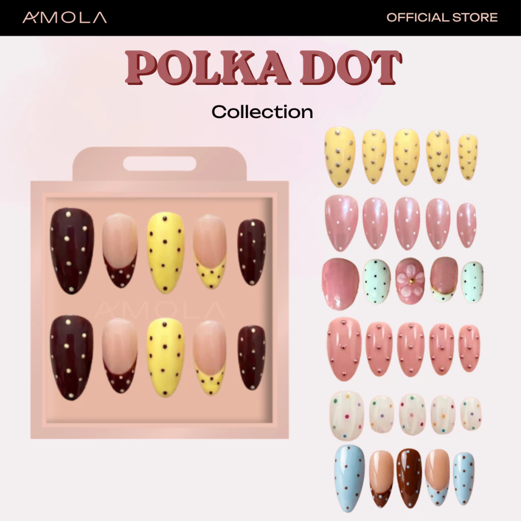 (NEW) AMOLA POLKA DOT - เล็บแปะ Handmade 100% ฟรีเซ็ทติดเล็บ และกาว3M