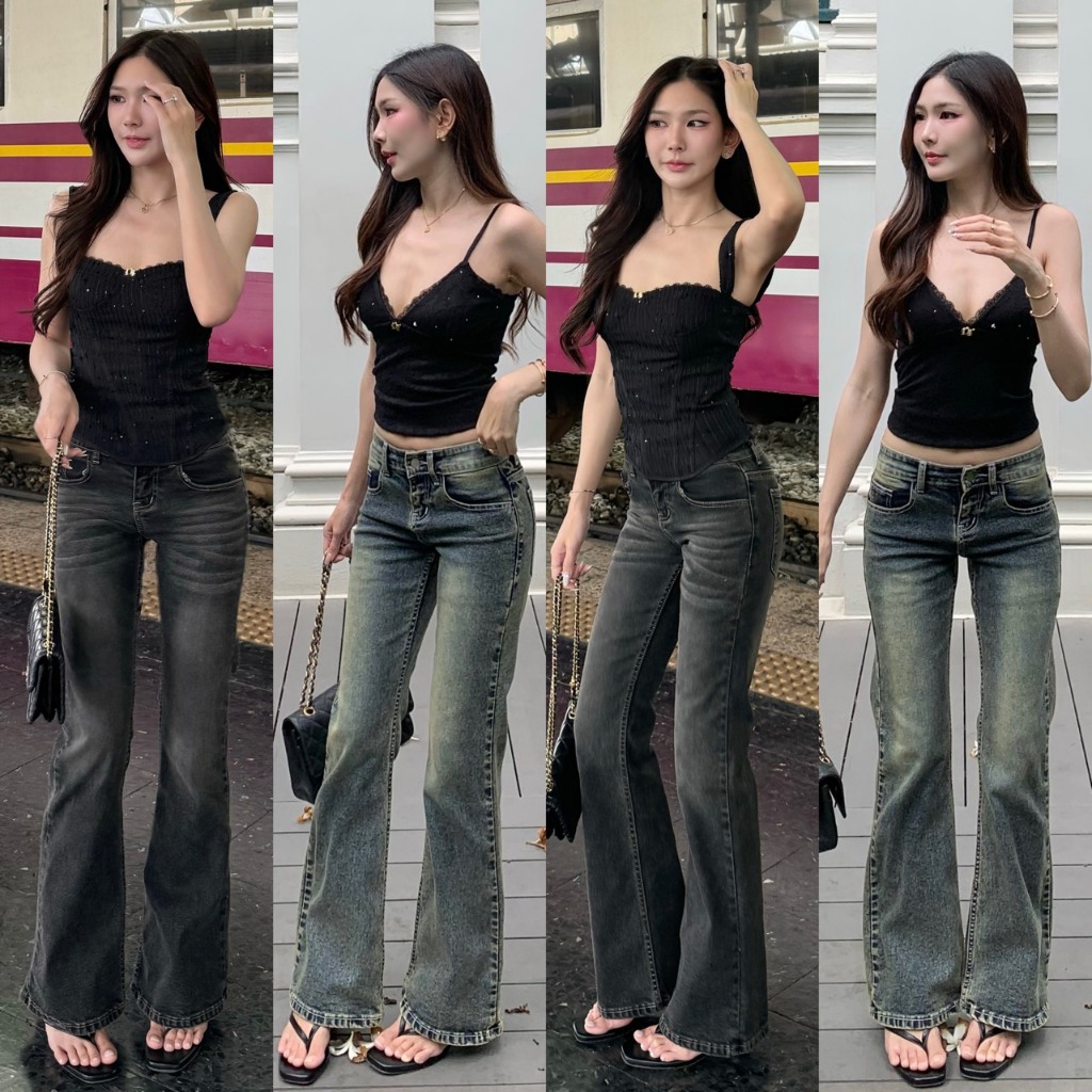 [พรีออเดอร์ 10-14วัน] NICHARIS - กางเกงยีนส์ขาม้าเอวต่ำ รุ่น Giselle Jeans