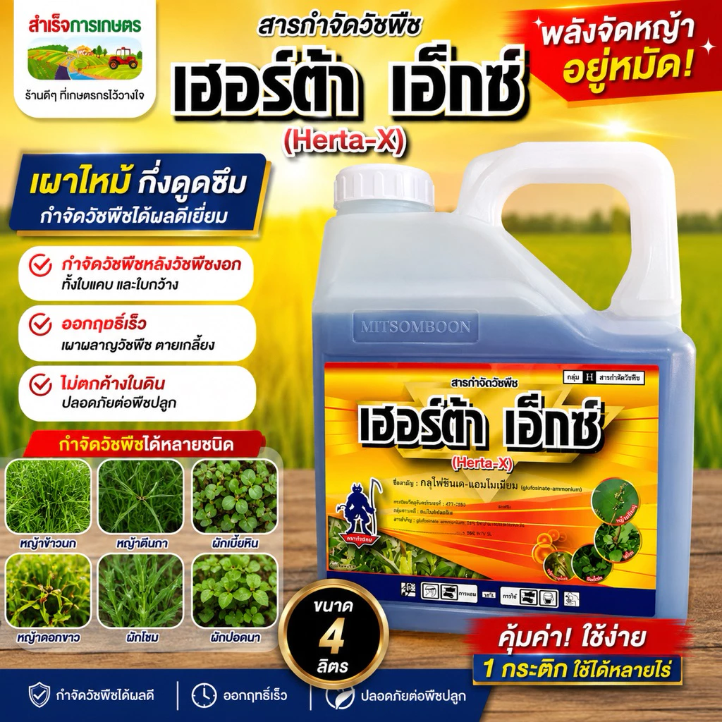 เฮอร์ต้า เอ๊กซ์ (กลูโฟซิเนต4ลิตร) กระติกใส
