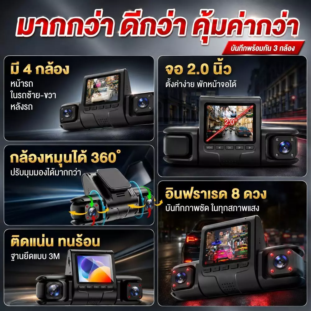 【รับประกัน10ปี】กล้องติดรถยนต์ Full HD 4K กล้องหน้ารถ การเชื่อมต่อ APP WiFiการดูแบบเรียลไทม์โหมดกลางคืน กล้องรถยนต์ thumbnail 5