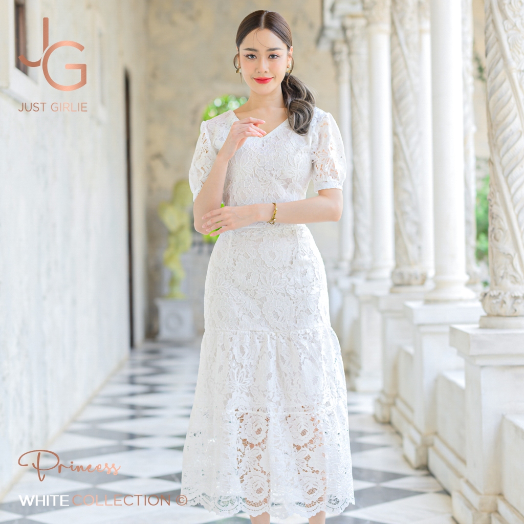 🔥Princess Dress ชุดเดรสลูกไม้ยาว ดีไซน์คอวี ทรงสวย เรียบหรู ชุดใส่ออกงาน ใส่ทำบุญ เสื้อผ้าแฟชั่น ราคาถูก มีไซส์ S M L XL
