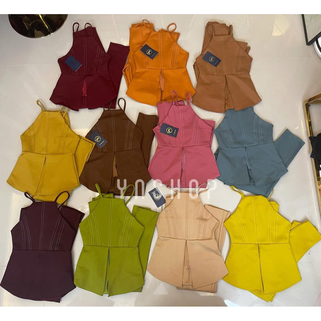 YN1 ชุดเซตผ้าเทพ YN BRAND เสื้อสายเดี่ยวดีไซน์ผ่าหน้าและกางเกงขายาว เอวสูง ผ้าเทพค่อนข้างเข้ารูปและย