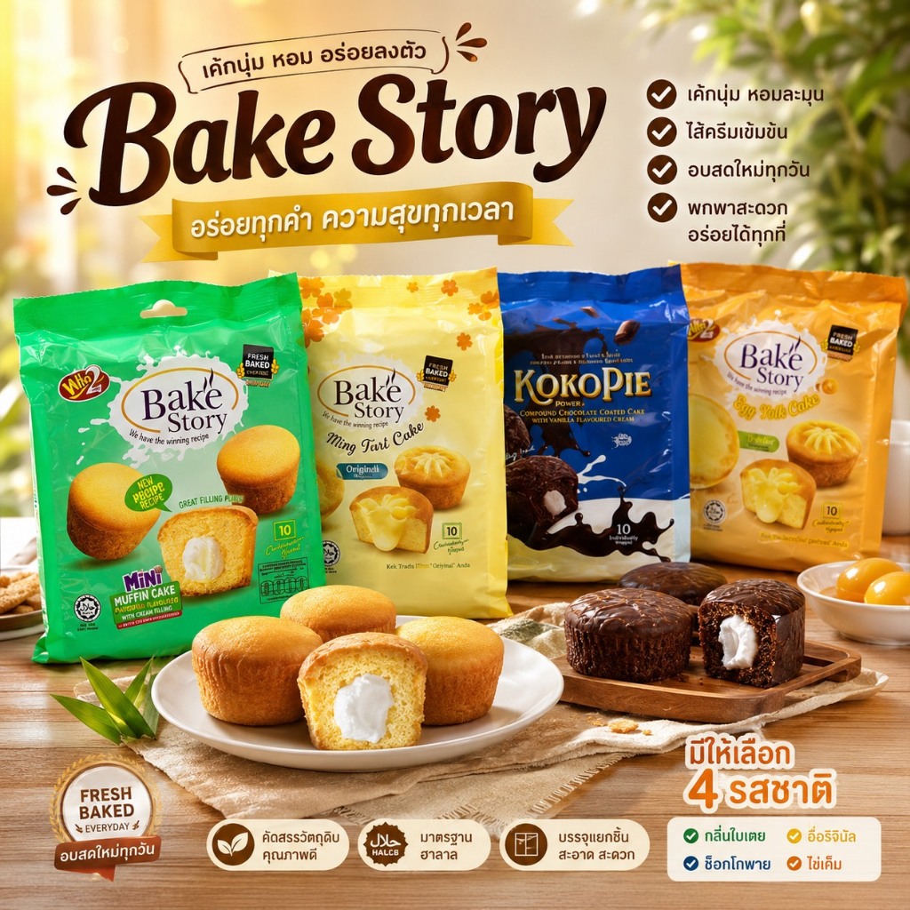 มินิมัฟฟินเค้ก เค้กทาร์ตไข่ 20.g เค้กนุ่ม Win2 Bake’Story Egg Tart Cake