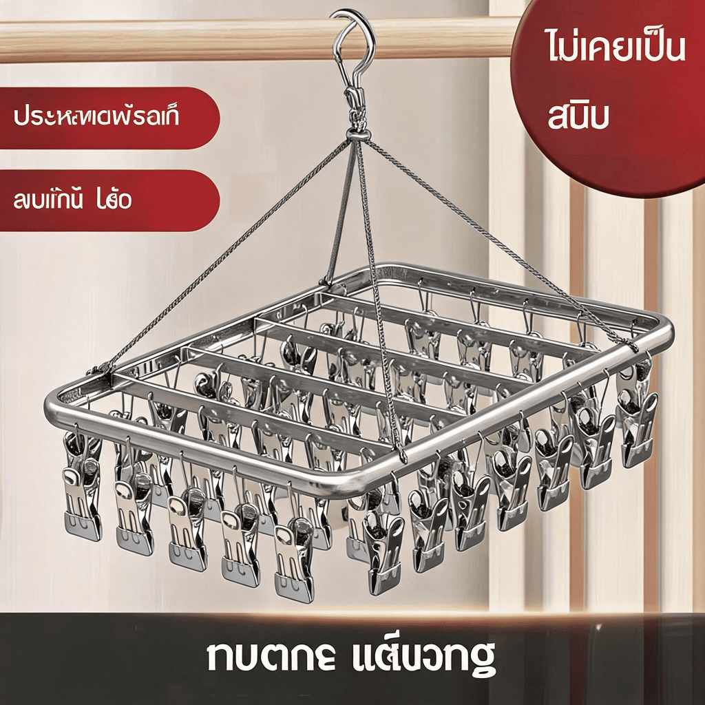 ที่ตากผ้าอลูมิเนียม 44 คลิป กันลม ไม่เป็นสนิม ใช้ตากถุงเท้า ชุดชั้นใน ได้หมด