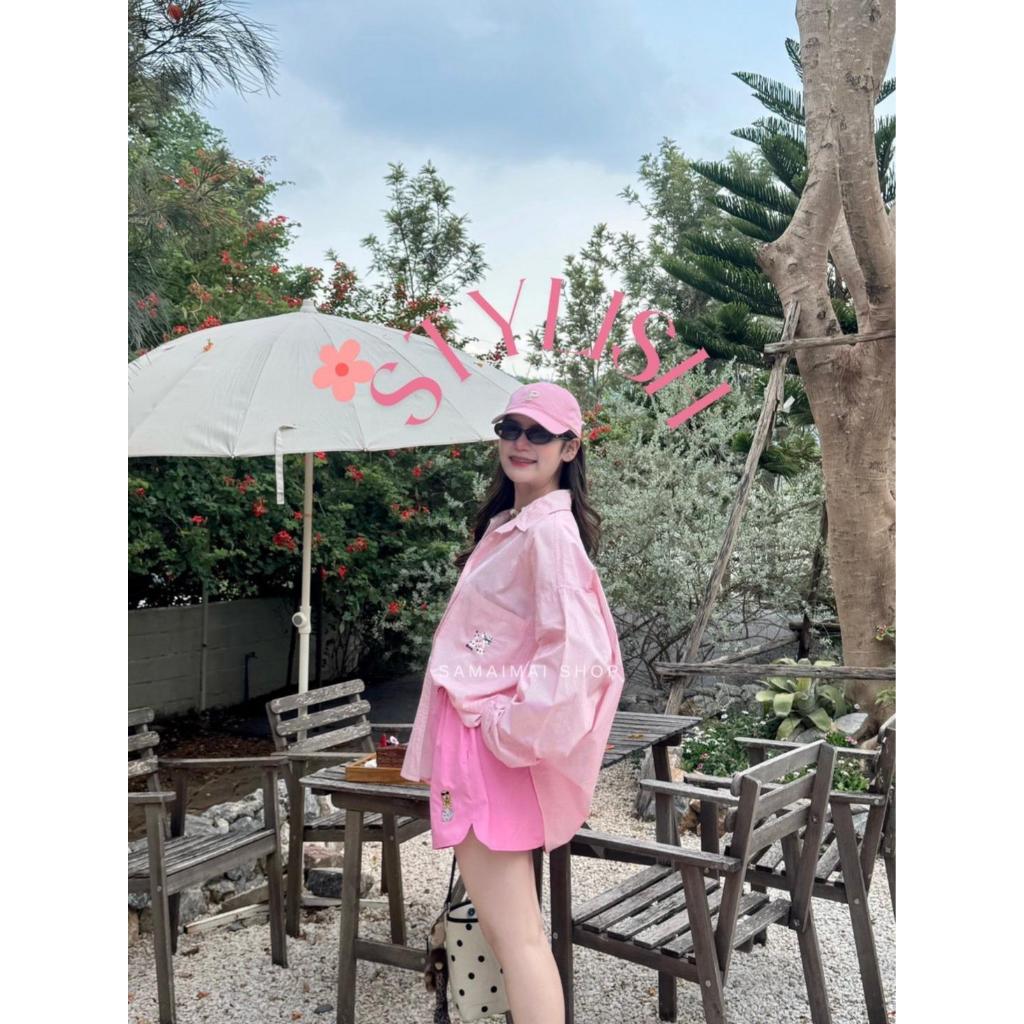 เสื้อเชิ้ตแขนยาว ลายทางทรงโอเวอร์ไซส์ งานปักน้องหมาSmm รูปที่ 2