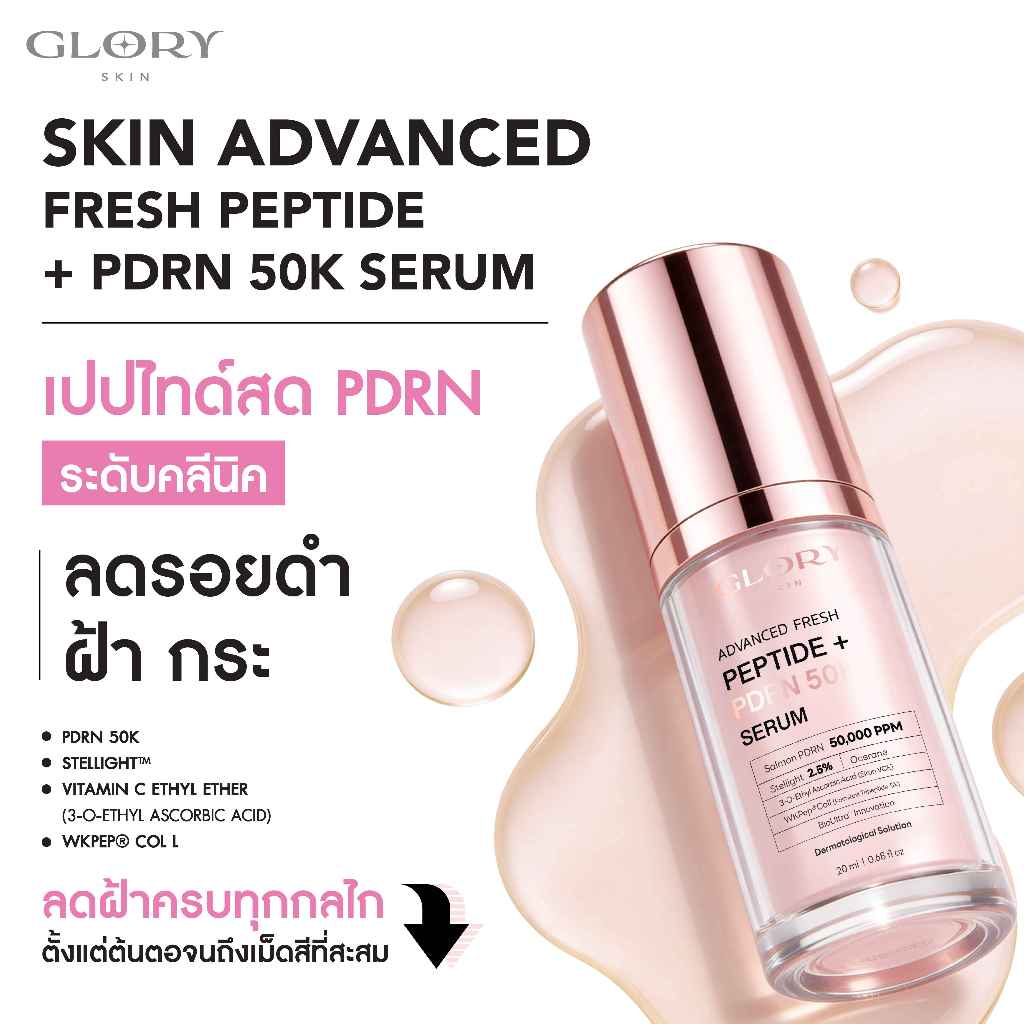 GLORY SKIN ADVANCED FRESH PEPTIDE + PDRN 50K SERUM เปปไทด์สด PDRN ระดับคลีนิค  ลดรอยดำ ฝ้า กระ