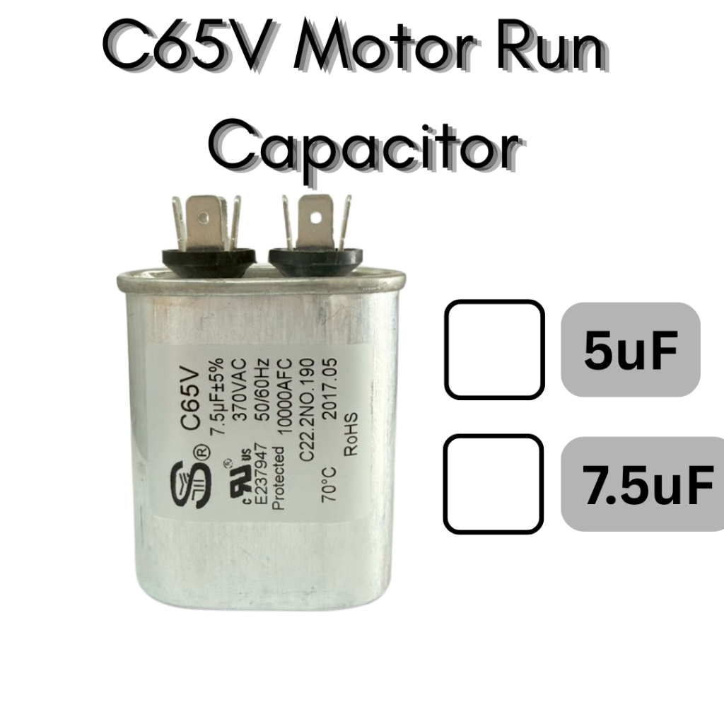 C65V คาปาซิเตอร์ 5uF 7.5uF 370VAC Motor Run Capacitor 5MFD แคปรันมอเตอร์ ตัวถังอลูมิเนียม สำหรับแอร์