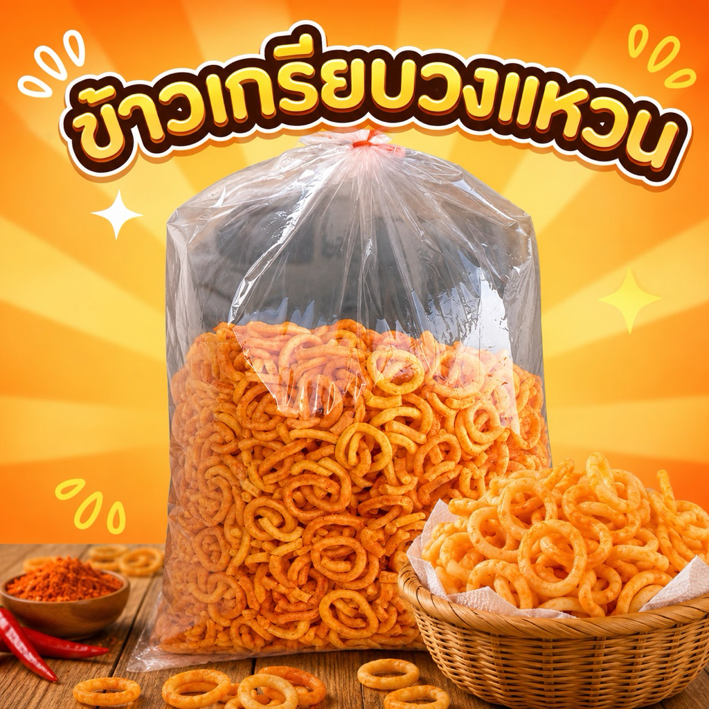 ข้าวเกรียบวงแหวน ข้าวเกรียบปรุงรส น้ำหนัก ครึ่งกิโลและ 1 กิโลกรัม