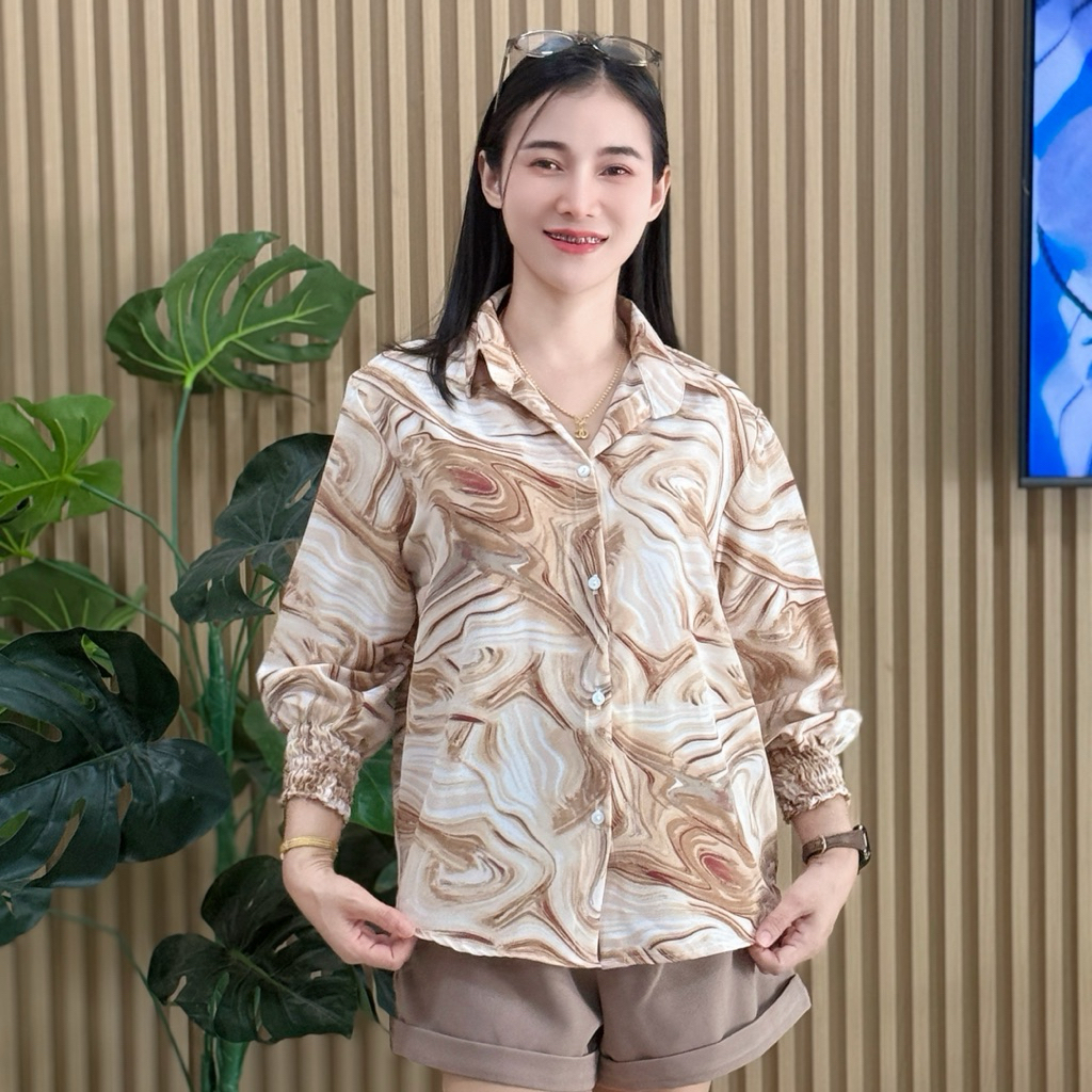 เสื้อเชิ้ตแขนจั้ม หินอ่อน ผ้าไหมอิตาลี่