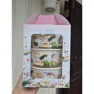 [เซตพร้อมส่ง]ปิ่นโตลายบัว กล่องลายบัว+ชามลายบัว 2,3,4,5 ชั้น