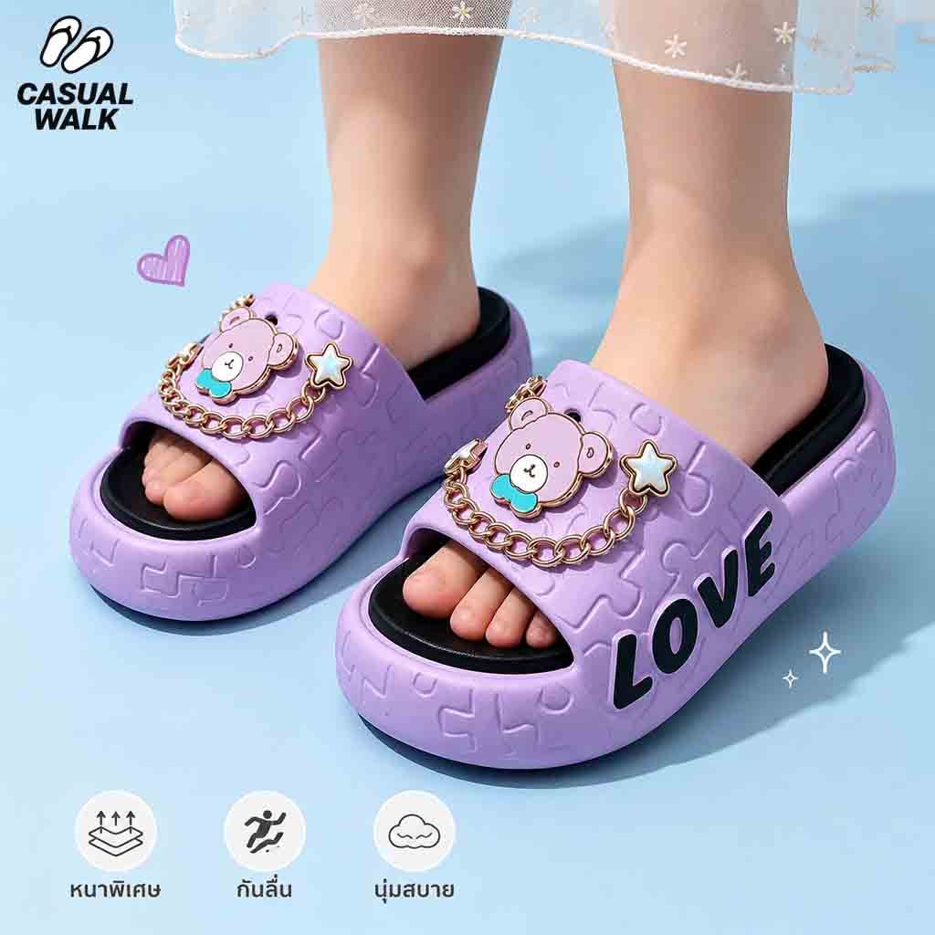⚡ฮิตใหม่มาแรง✨ ส่งเร็วจากไทย🚚รองเท้าแตะเด็กผู้หญิงลายหมีน่ารักประดับโซ่คริสตัล🧸เหมาะฤดูร้อน ชายหาด กิจกรรมกลางแจ้ง
